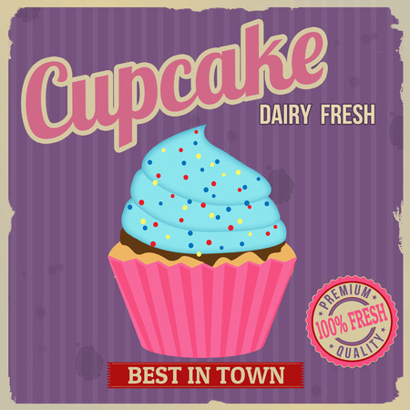 Cupcake retro poster in vintage style, vector illustrationのイラスト素材