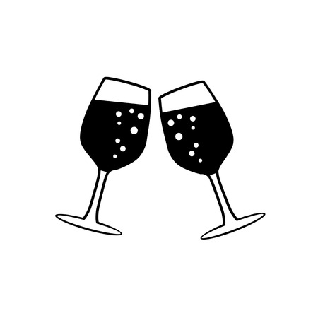 Two glasses of wine or champagne on white background, vector illustrationのイラスト素材