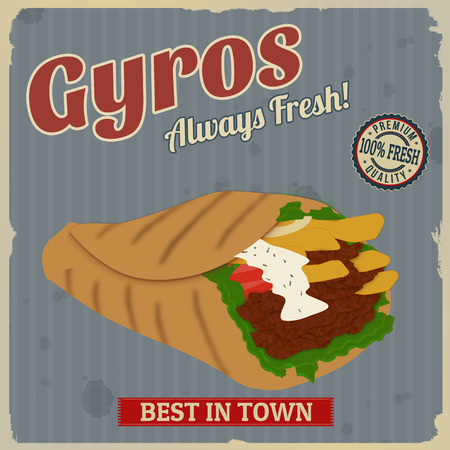Gyros retro poster in vintage style, vector illustrationのイラスト素材