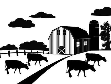 Farm landscape on white background, vector illustrationのイラスト素材