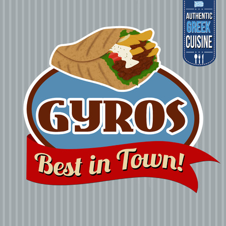 Gyros sticker or label on vintage poster, vector illustrationのイラスト素材
