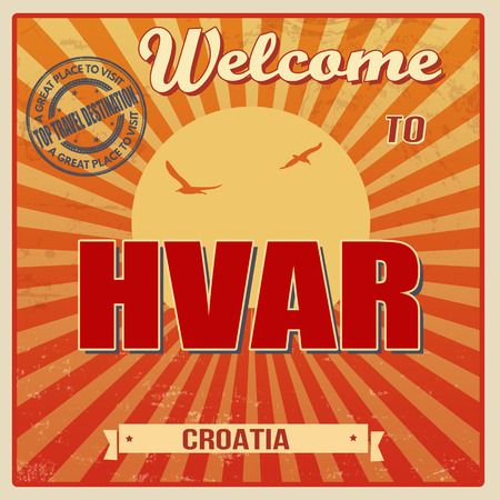 Vintage Touristic Welcome Card - Hvar, Croatia illustrationのイラスト素材