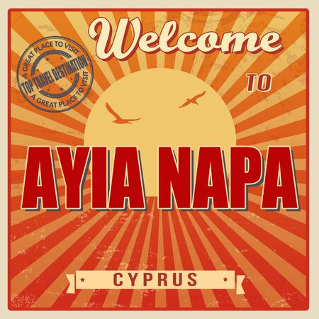 Vintage Touristic Welcome Card - Ayia Napa, Cyprus, vector illustrationのイラスト素材