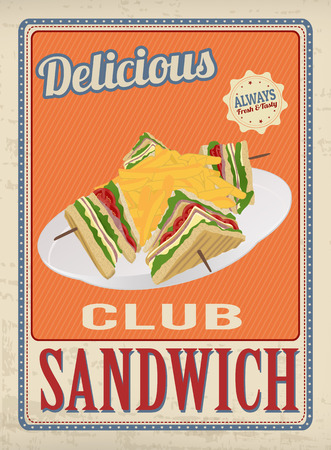 Club Sandwich retro poster in vintage style, vector illustrationのイラスト素材
