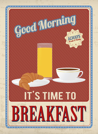 Breakfast retro poster in vintage style, vector illustrationのイラスト素材