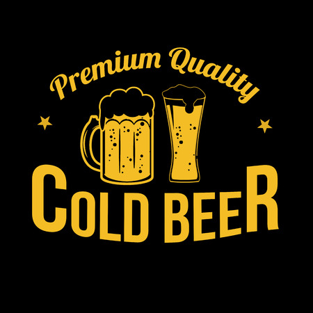 Cold Beer icon, label or stamp on black background, vector illustrationのイラスト素材