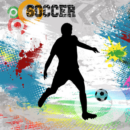 Soccer player with ball on abstract grunge background, vector illustrationのイラスト素材
