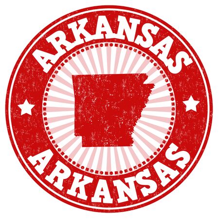 Grunge rubber stamp with the name and map of Arkansas, vector illustrationのイラスト素材