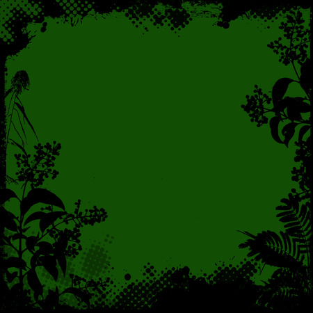 Floral frame in grunge style on green background, vector illustrationのイラスト素材