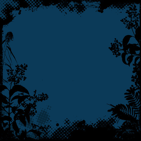 Floral frame in grunge style on blue background, vector illustrationのイラスト素材