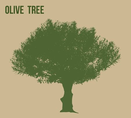 Olive tree silhouette on retro style background, vector illustrationのイラスト素材