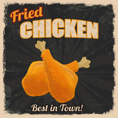 Fried chicken retro poster in vintage style, vector illustrationのイラスト素材