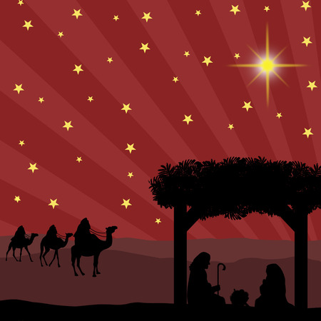 Christmas nativity scene with baby Jesus in the mangerのイラスト素材
