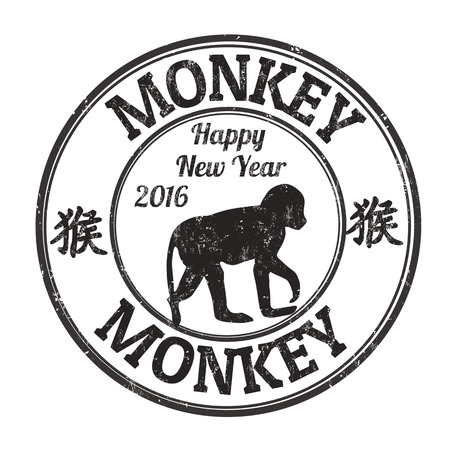 Monkey chinese zodiac sign in grunge rubber stamp on white background, vector illustrationのイラスト素材