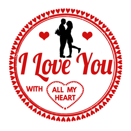 I Love You with All My Heart sign or label for Valentines day or wedding on white background, vector illustrationのイラスト素材