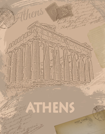 Parthenon from Athens in vitage style poster, vector illustrationのイラスト素材