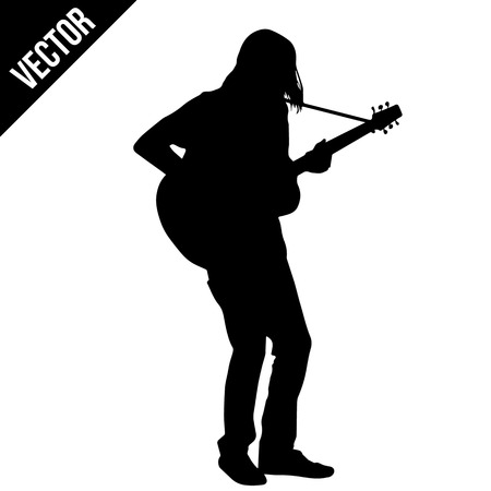 Guitarist silhouette on white background, vector illustrationのイラスト素材