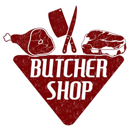 Butcher shop grunge rubber stamp on white background, vector illustrationのイラスト素材