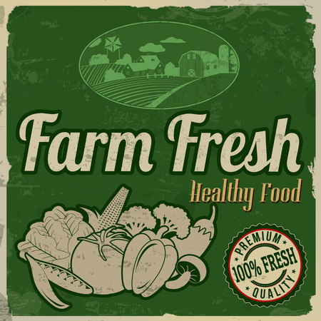 Farm fresh vintage grunge retro poster, vector illustrationのイラスト素材