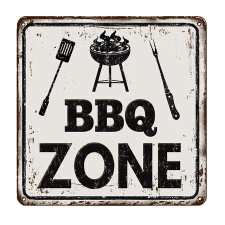 BBQ Barbecue zone vintage rusty metal sign on a white background, vector illustrationのイラスト素材