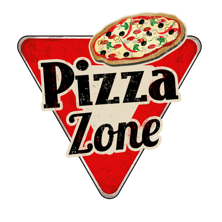 Pizza zone vintage rusty metal sign on a white background, vector illustrationのイラスト素材