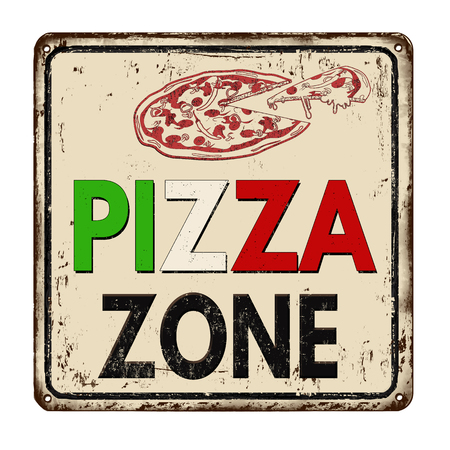 Pizza zone vintage rusty metal sign on a white background, vector illustrationのイラスト素材