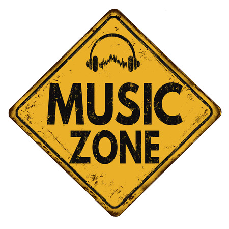 Music zone vintage rusty metal road sign on a white background, vector illustrationのイラスト素材