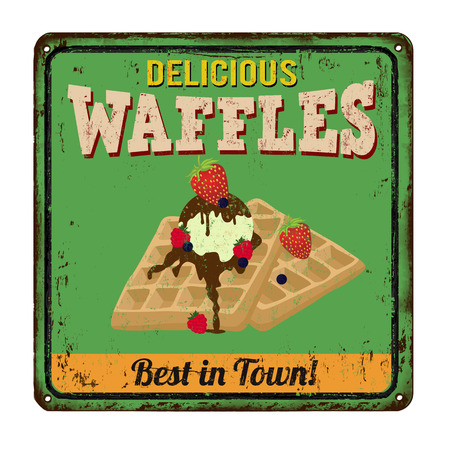 Waffles vintage rusty metal sign on a white backgroundのイラスト素材