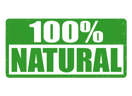 100% natural grunge rubber stamp on white background, vector illustrationのイラスト素材