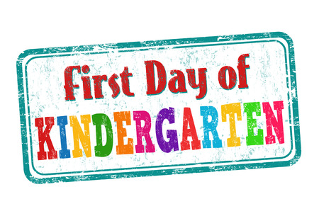 First day of kindergarten grunge rubber stamp on white background, vector illustrationのイラスト素材