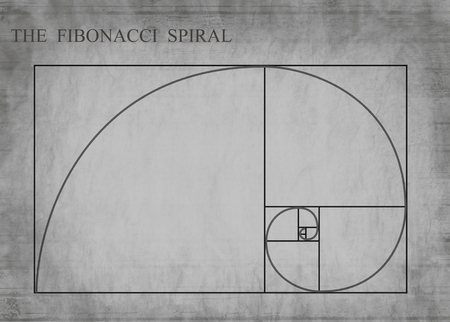 The Fibonacci spiral (also known as the Golden Spiral) on grey retro style backgroundのイラスト素材