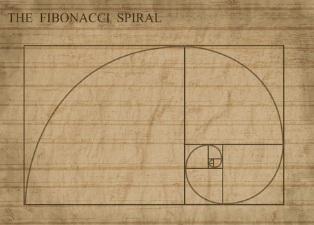 The Fibonacci spiral (also known as the Golden Spiral) on sepia retro style backgroundのイラスト素材
