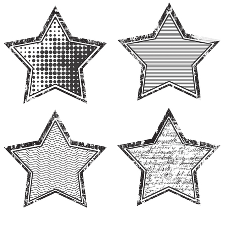 Grunge stars set on white background, vector illustrationのイラスト素材