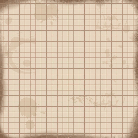 Vintage math paper texture background. Sheet of exercise book for math on retro style, vector illustrationのイラスト素材