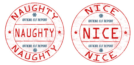 Naughty and nice grunge rubber stamps on white background, vector illustrationのイラスト素材