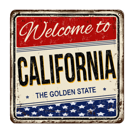 Welcome to California vintage rusty metal sign on a white background, vector illustrationのイラスト素材