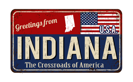 Greetings from Indiana vintage rusty metal sign on a white background, vector illustrationのイラスト素材