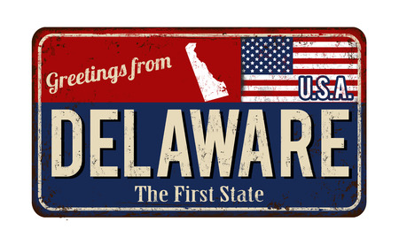 Greetings from Delaware vintage rusty metal sign on a white background, vector illustrationのイラスト素材