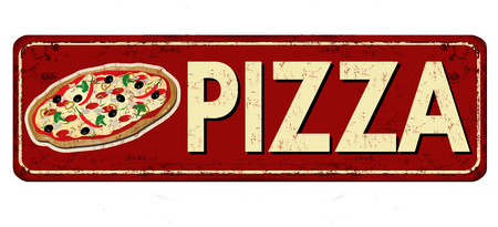 Pizza red vintage rusty metal sign on a white background, vector illustrationのイラスト素材