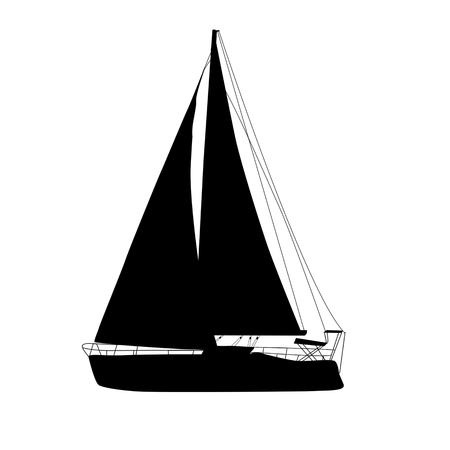 Yacht silhouette on white background, vector illustrationのイラスト素材