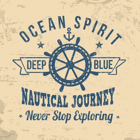 Vintage sailing typography for t-shirt print on retro background, vector illustrationのイラスト素材