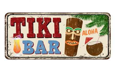 Tiki bar vintage rusty metal sign on a white background, vector illustrationのイラスト素材