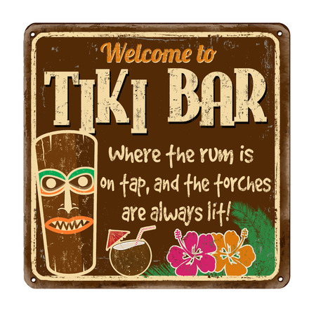 Welcome to Tiki bar vintage rusty metal sign on a white background, vector illustrationのイラスト素材