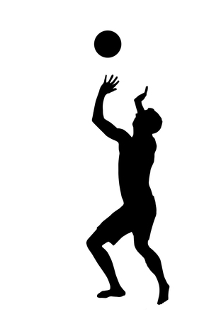 Beach volleyball player silhouette on white background, vector illustrationのイラスト素材