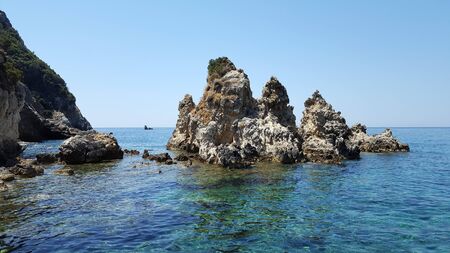 Beautiful view of the rocks on Paleokastritsa, Corfu island, Greeceの写真素材