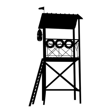 Wooden lifeguard tower silhouette on white background, vector illustrationのイラスト素材