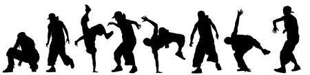 Dancing street dance silhouettes in urban style on white background, vector illustrationのイラスト素材