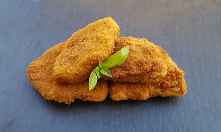Soy schnitzel on dark board