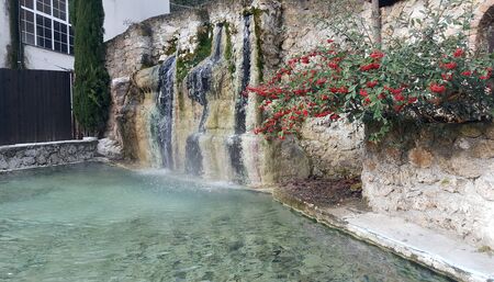 Waterfall and pool at Loutra Pozar of Aridaia in Macedonia, Greece