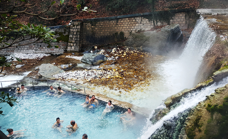 PELLA - MACEDONIA GREECE, January 17 2018: Loutra Pozar baths known as natural hot springs thermal baths in on January 17 2018 in Loutra Pozar, Greeceのeditorial素材